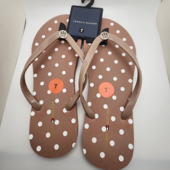 Tommy Hilfiger Flip Flops/Sandals/Thongs - Polka Dot Tan/White - NWT - Picture 4 of 4